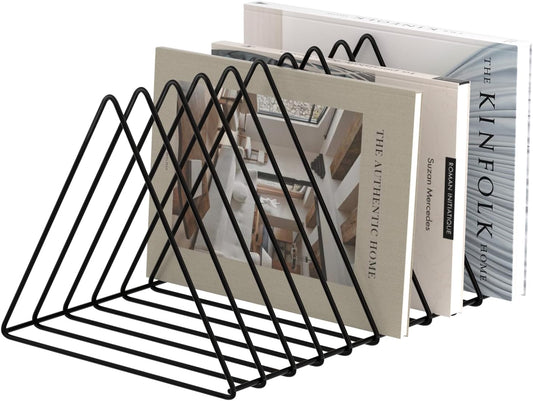 Urban Deco Triangle Desk Organizer - Metal Wire Magazine Holder, 10 Sections, Decorative File Folder Organizer, Vinyl Record Storage, Office File Holder - Black