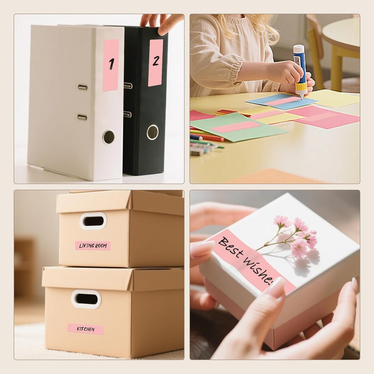 3 × 1 Inches Pink Rectangle Color Coding Labels 1000 PCS, Self-Adhesive Writable Waterproof Vinyl Blank Sticker Roll for Office Home School Business