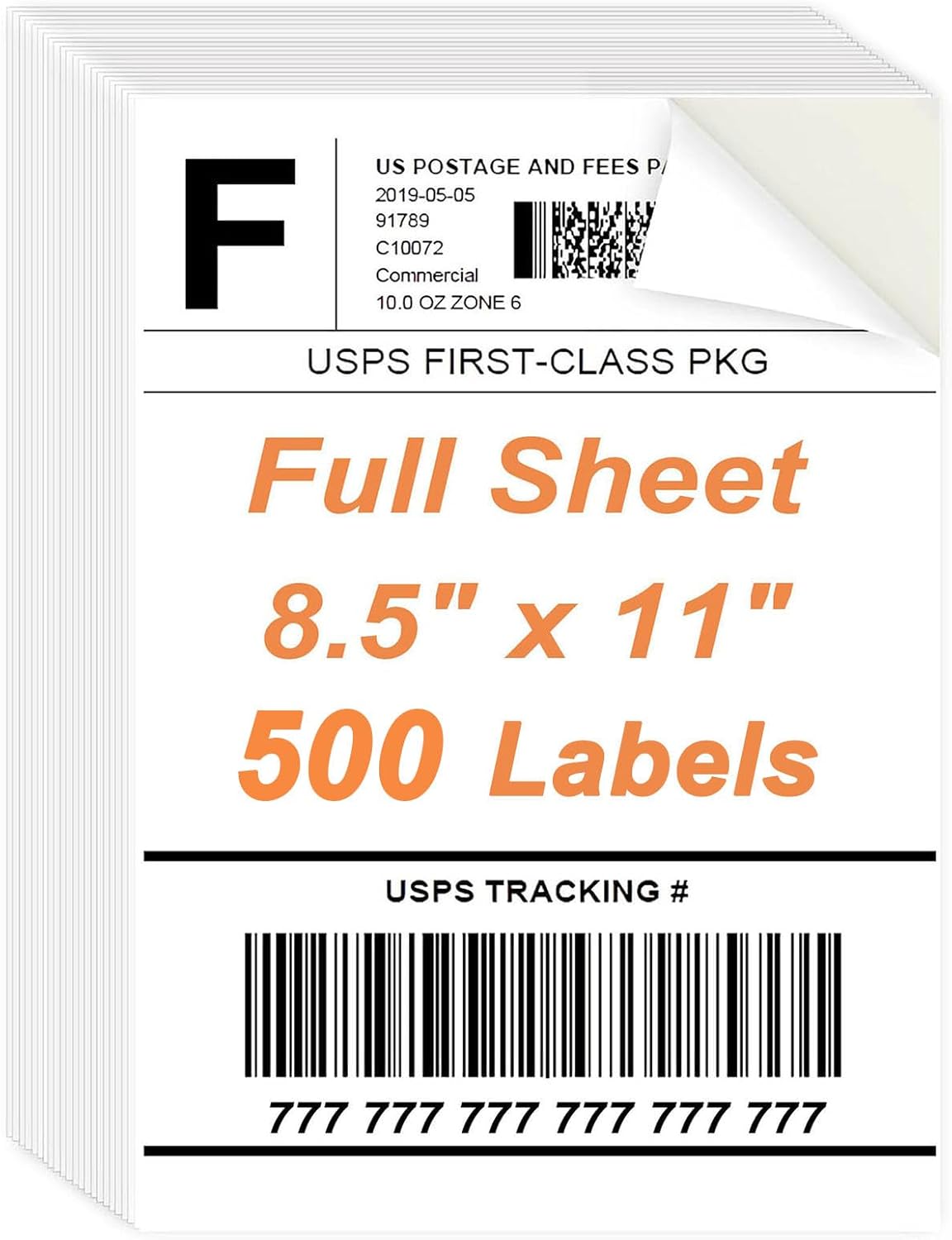 8.5" x 11" Sticker Paper for Inkjet Printers - 500 Sheets Full Sheet Shipping Labels Printable Full Page Labels 8.5×11 White Sticker Paper for Laser Printing - Matte