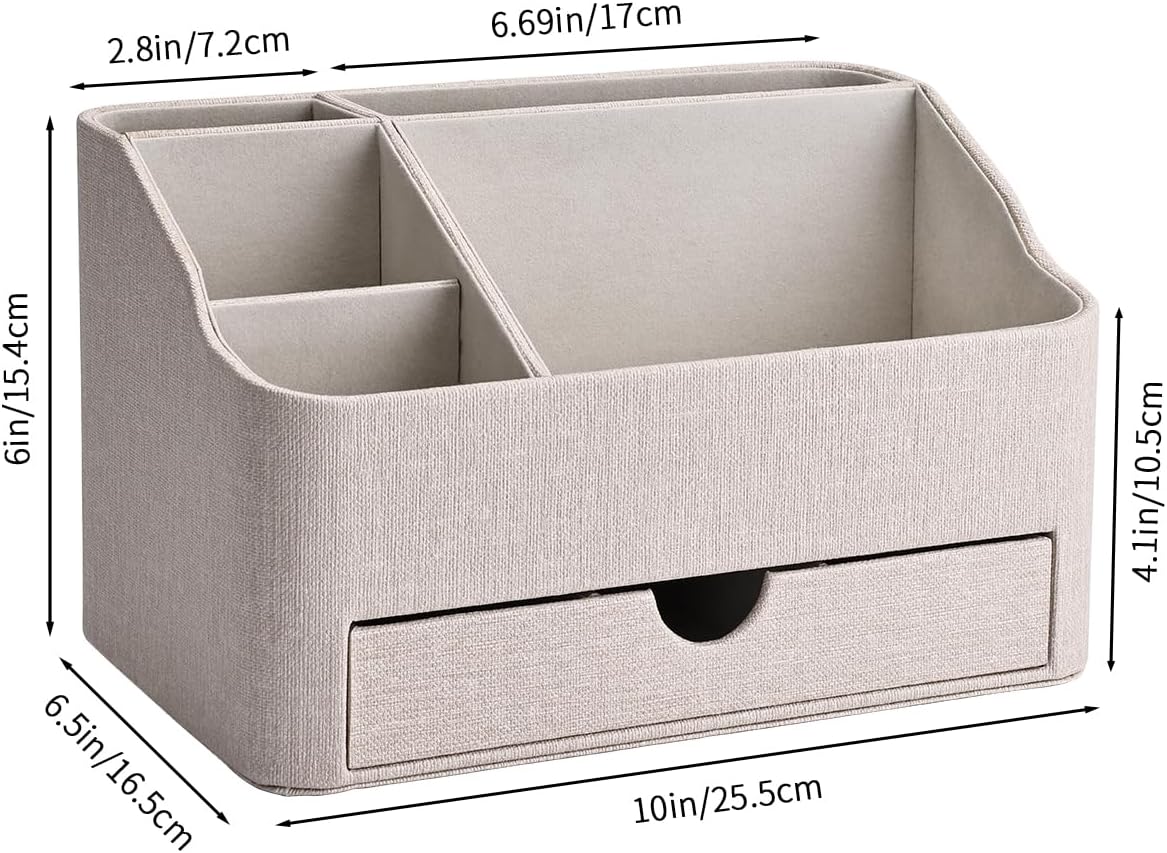 KINGFOM Desk Organizer with Drawer, Multifunction Pencil Holder for Desk, Desk Organizer and Accessories 5 Comparetments for Home Office Supplies (Beige)