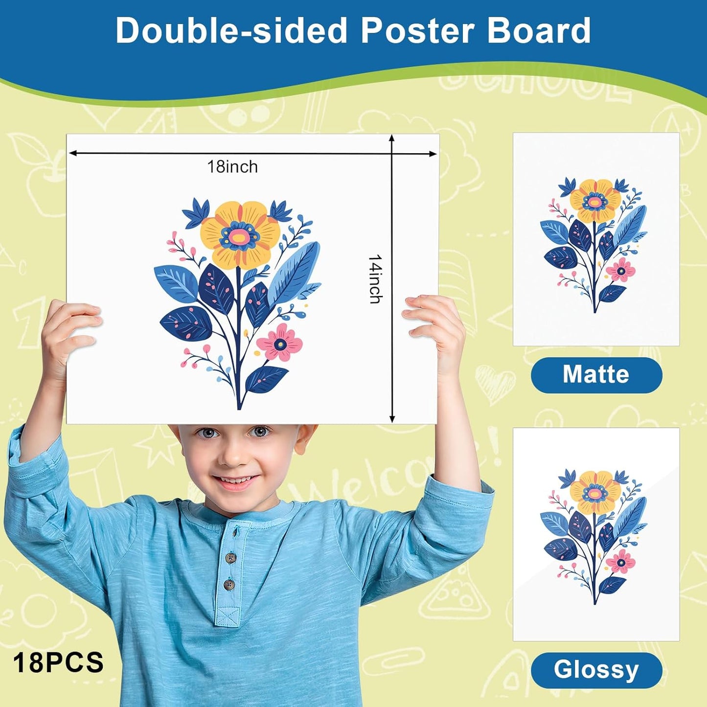 18 Pcs White Poster Board Paper 14x18, ROOKEA Blank Graphic Display Vision Boards Bulk for School Arts Classroom Crafts Projects Presentations Drawing Scrapbooking