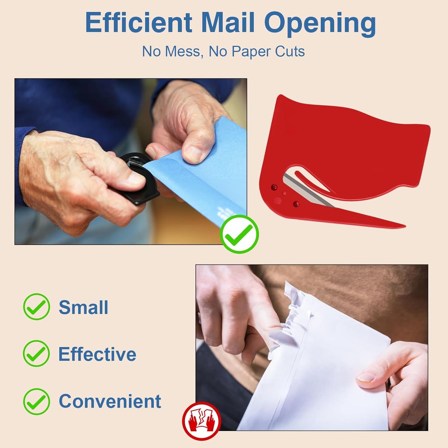 Letter Opener Envelope Slitter 4 Pack, Mail Opener with Concealed Blade, Portable Envelope Opener for Home, Office, and Travel, Durable Letter Openers - Set of 4 Colors