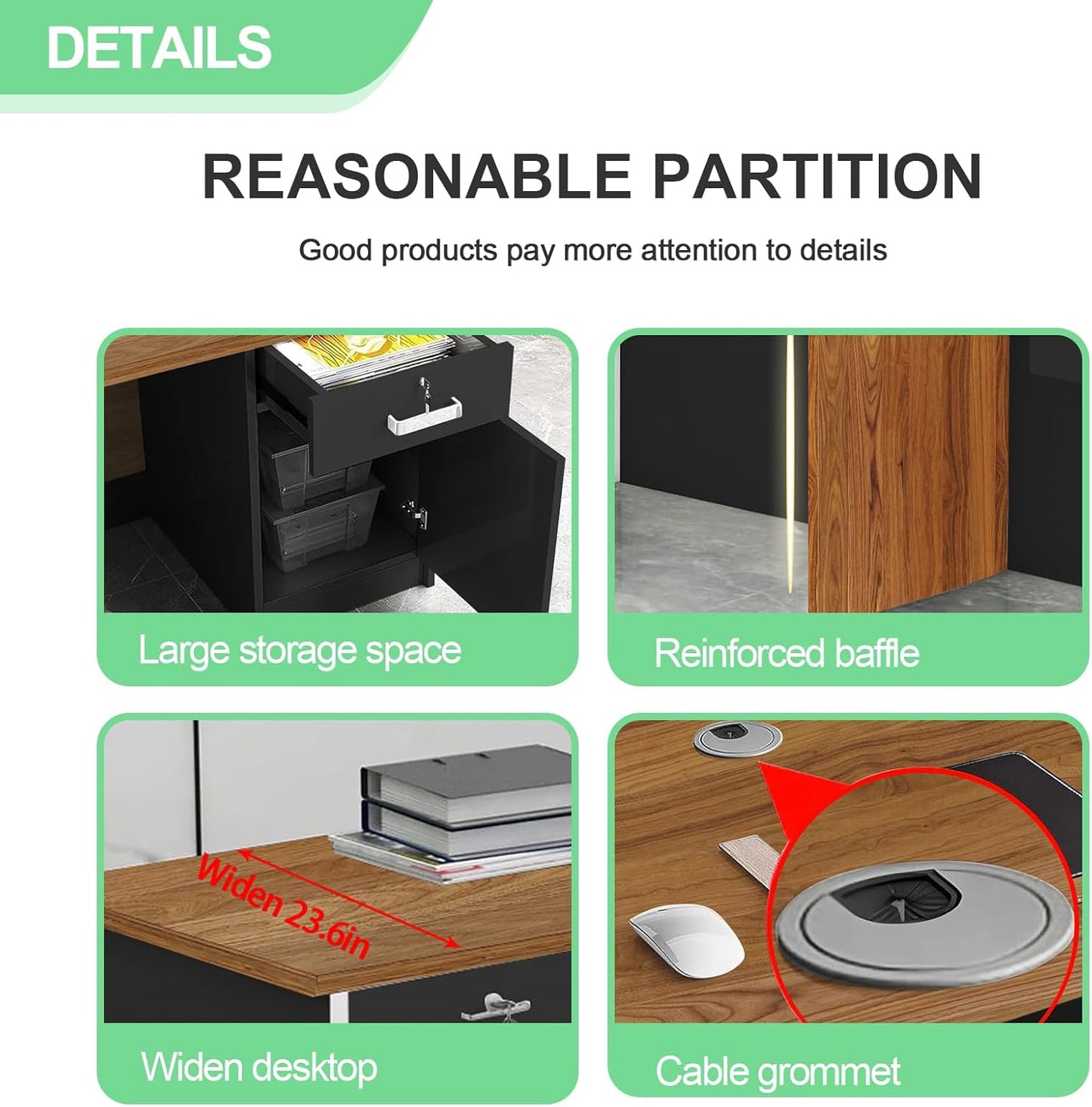 Modern Reception Desk with Counter and Drawer Office Front Desk with Cabinet Wooden Commercial Reception Table Checkout Counter for Retail Salon Lobby Black and Wood Left 63inch/160cm