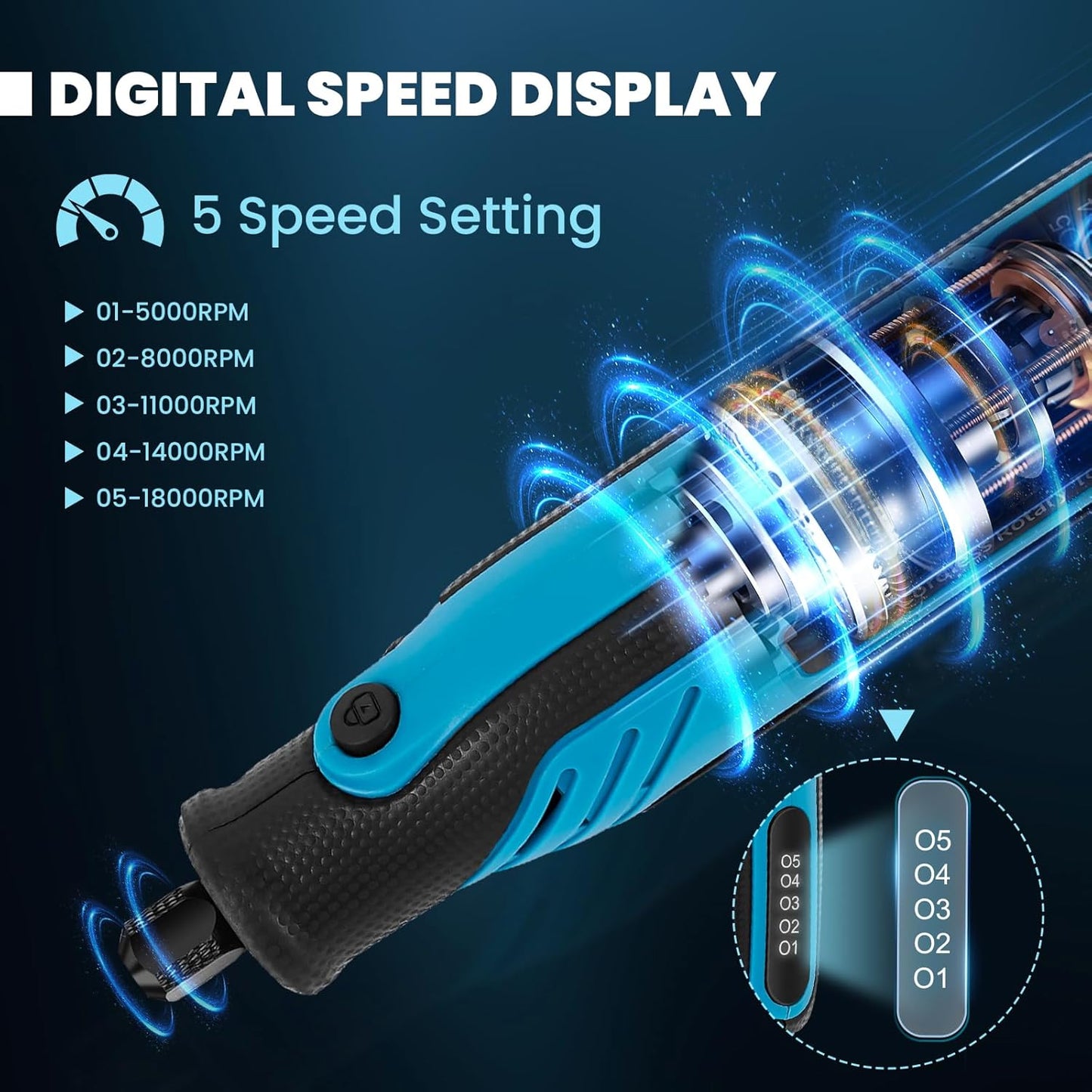 HARDELL Mini Cordless Rotary Tool, 4V Rotary Tool con 5 Speed Display with Type-C Charging, Power Rotary Tool with 69 Accessories for Sanding, Grinding, Engraving, Polishing, Drilling, Cutting, DIY