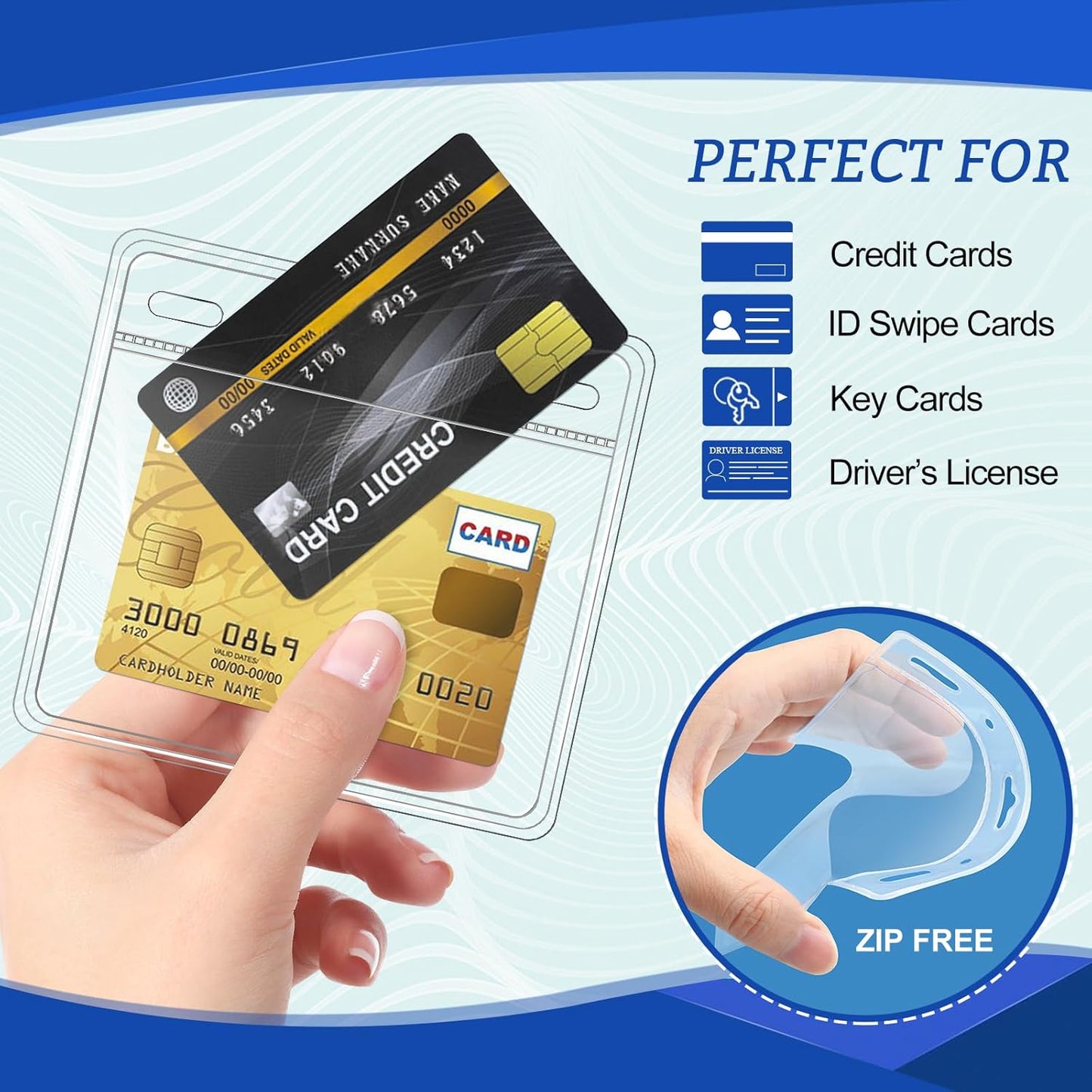 100 Pcs Card Protector ID Name Badge Holder 4 x 3 Inches Clear Plastic Horizontal No Zipper ID Card Holder