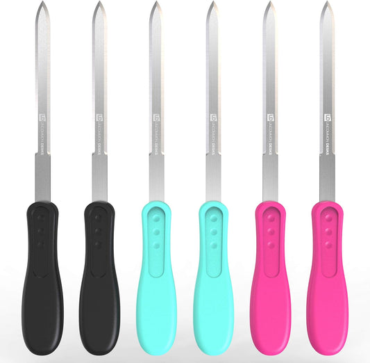 Uncommon Desks Office Letter Opener - Stainless Steel Knife-Edge Blade, Ergonomic Grip Handle (Mixed Colors, 6 Pieces)
