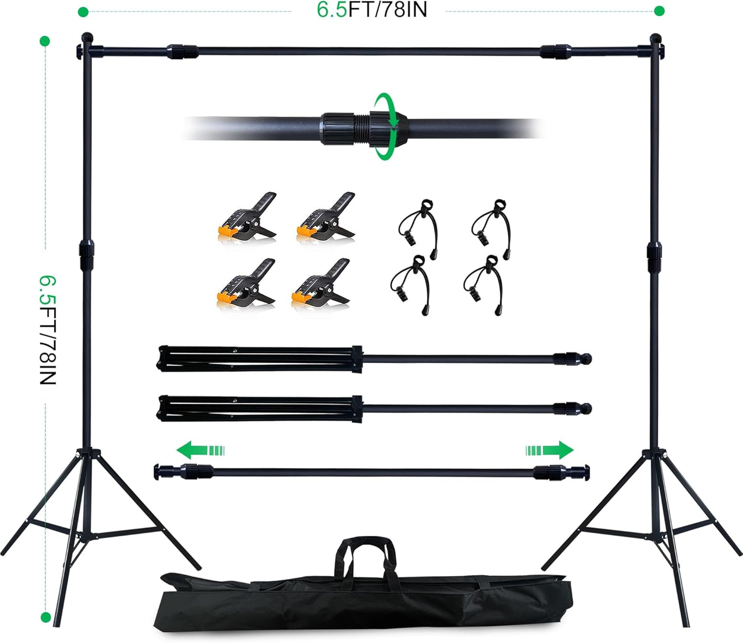 2-in-1 Green Backdrop Stand Kit - 6x9 ft Green Backdrop with 6.5x6.5ft Portable Photography Stand for Video Streaming,Zoom Meetings,Parties,Anti-Wrinkle Polyester Fabric
