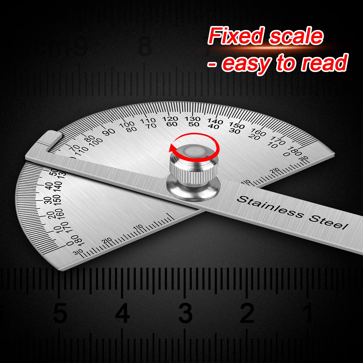 Atoplee Stainless Steel Protractor 0-180° Round Head Protractor - Angle Finder Craftsman Ruler Machinist Tool Ruler Adjustable Woodworking Angle Measure Tool