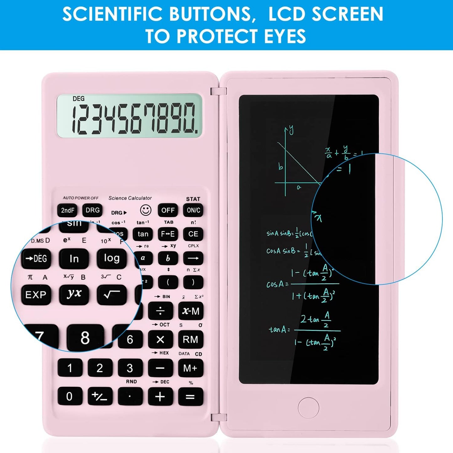 Scientific Calculators for Students, 10-Digit Large Screen, Math Calculator with Notepad, Classroom Must Haves for Middle High School Supplies & College （Pink