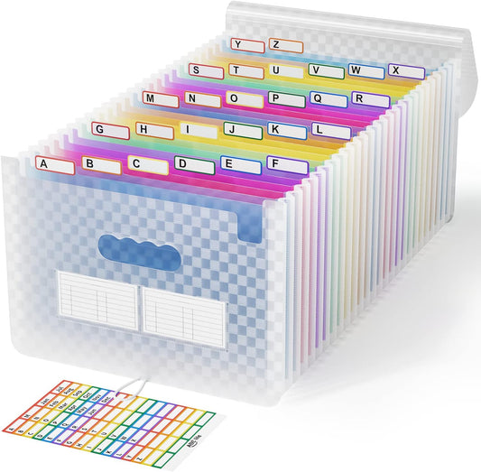 ABC life 26 Pockets Accordian File Folder Organizer Letter Size Expanding File Folder, A4 Portable Document Paper School Organizer, Expandable Multicolor Accordion Filing Folders with Labels(Blue)