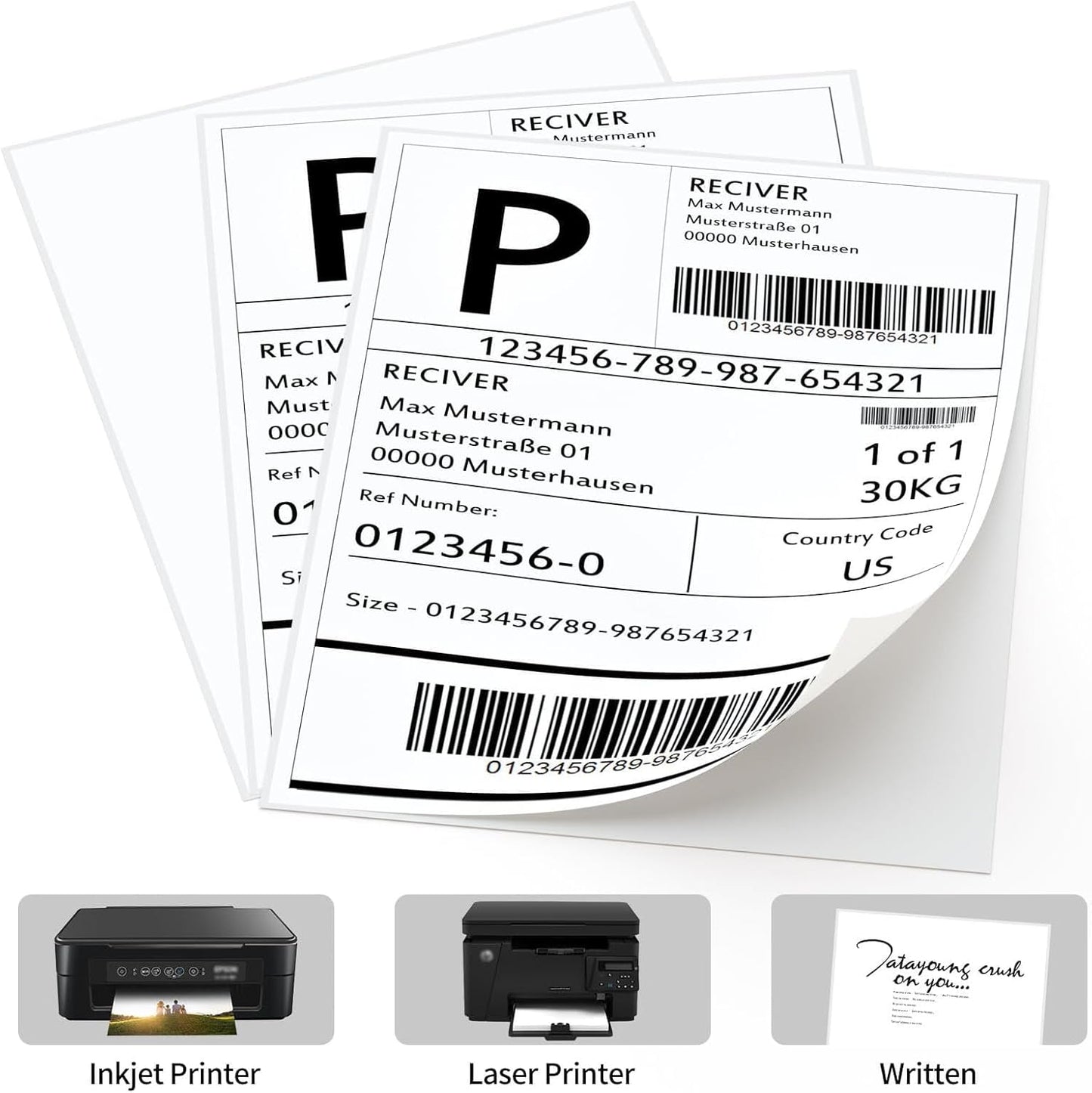 8.5" x 11" Sticker Paper for Inkjet Printers - 600 Sheets Full Sheet Shipping Labels Printable Full Page Labels 8.5×11 White Sticker Paper for Laser Printing - Matte