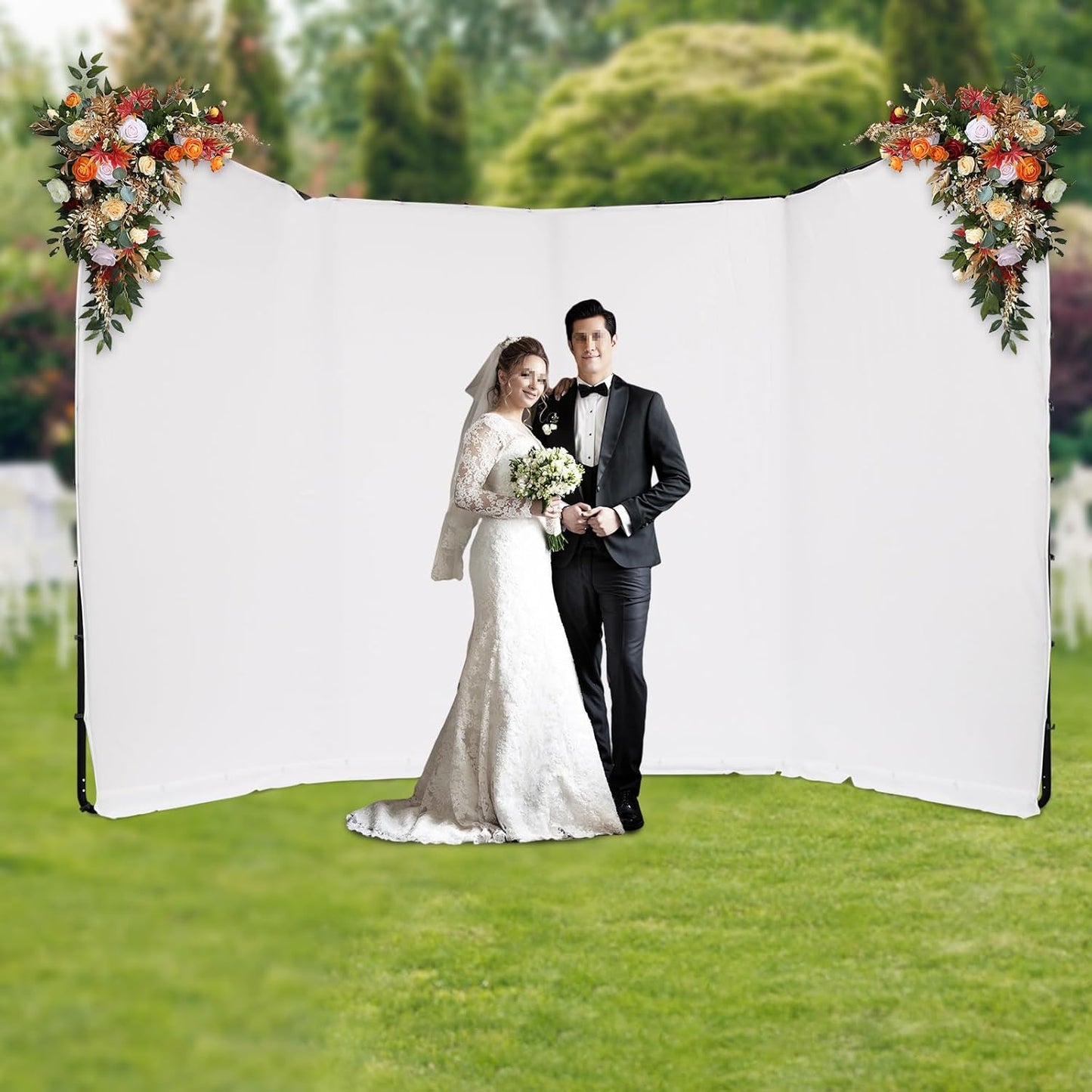 7.87ft x 13.12ft Large Green Screen Backdrop with Stand, Portable Foldable Photography Backdrops Large Collapsible Backdrop System for Photo Studio Video Shooting, Live Streaming (White)
