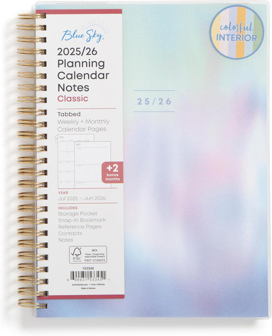 Blue Sky 2025-2026 Academic Year Weekly and Monthly Planner Calendar, July 2025 - June 2026, 12-Month, 5.8" x 8.6", Flexible Cover, Wirebound, Laminated Tabs, Storage Pocket, Borealis