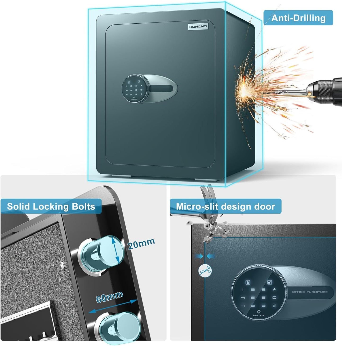 BONANO 2.2 Cub Safe Box, Home Safes Lock Box with Mute Function & Touch Screen Keypad, Money Safe with Removable Shelf & Led Light, Wall or Floor Mounting Safes for Home Office