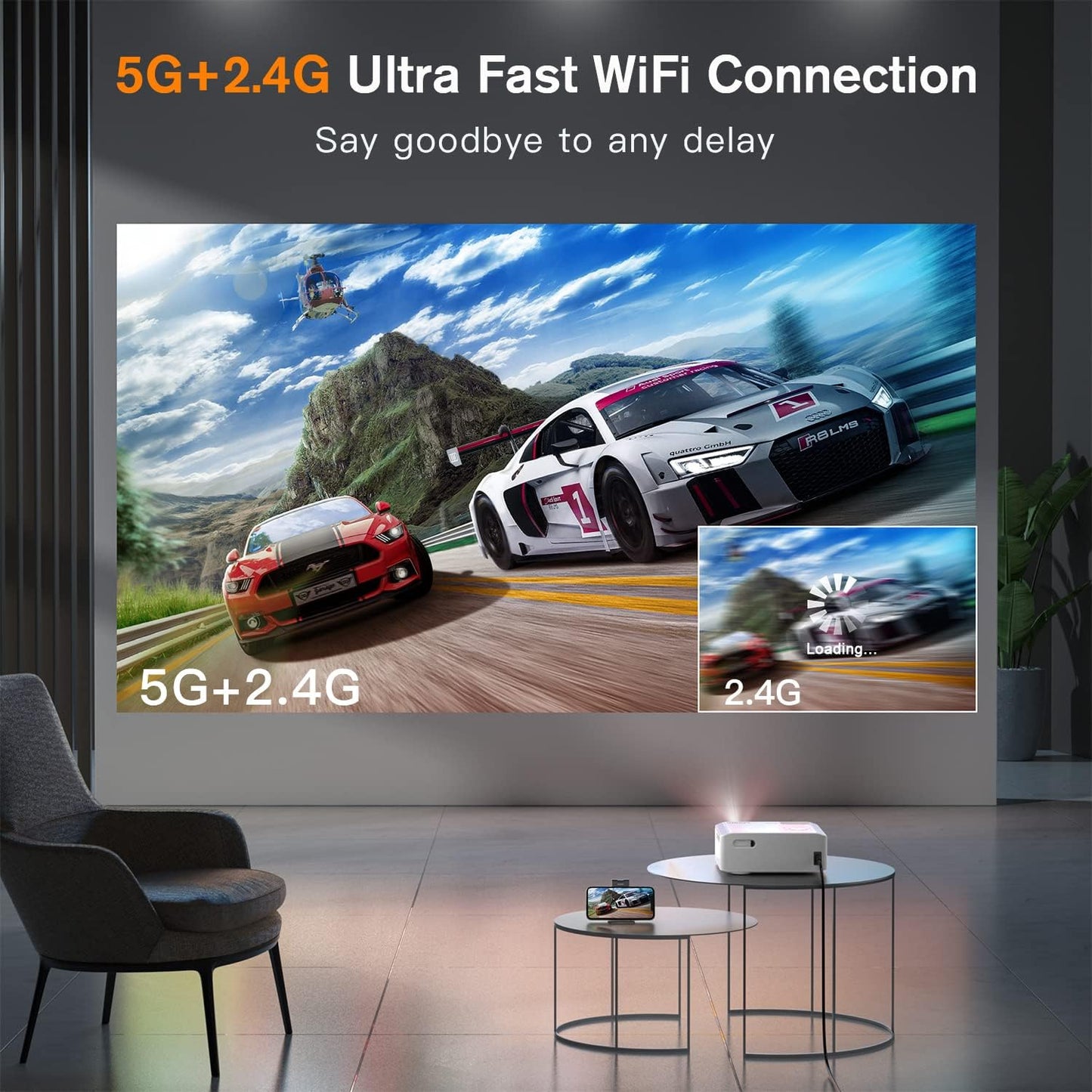 AuKing Projector, 2025 Upgraded Electric-keystone Projector, Full HD 1080P Home Theater Video Projector, Compatible with HDMI/USB/AV/Smartphone/TV Box/Laptop