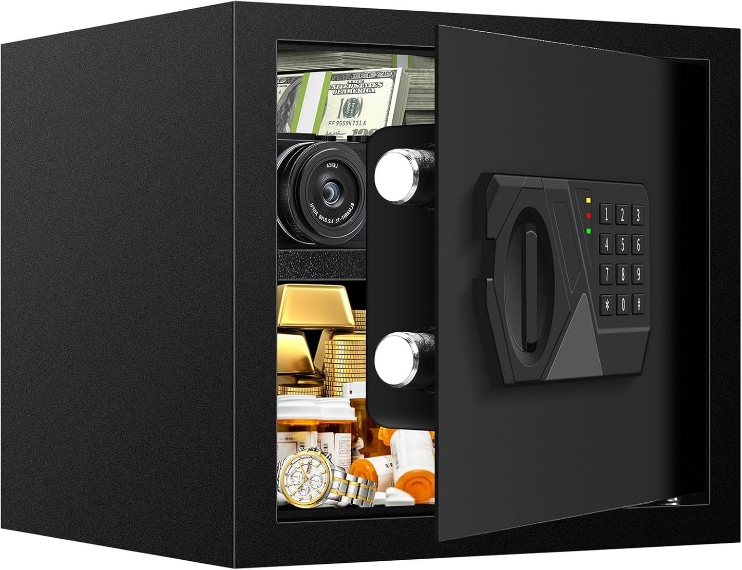 1.6 Cub Small Safes for Home Use, Digital Security Home Safe Box with Programmable Keypad, Spare Keys and Alarm System, Anti-Theft Lock Box Personal Safe for Money Medicines Valuables