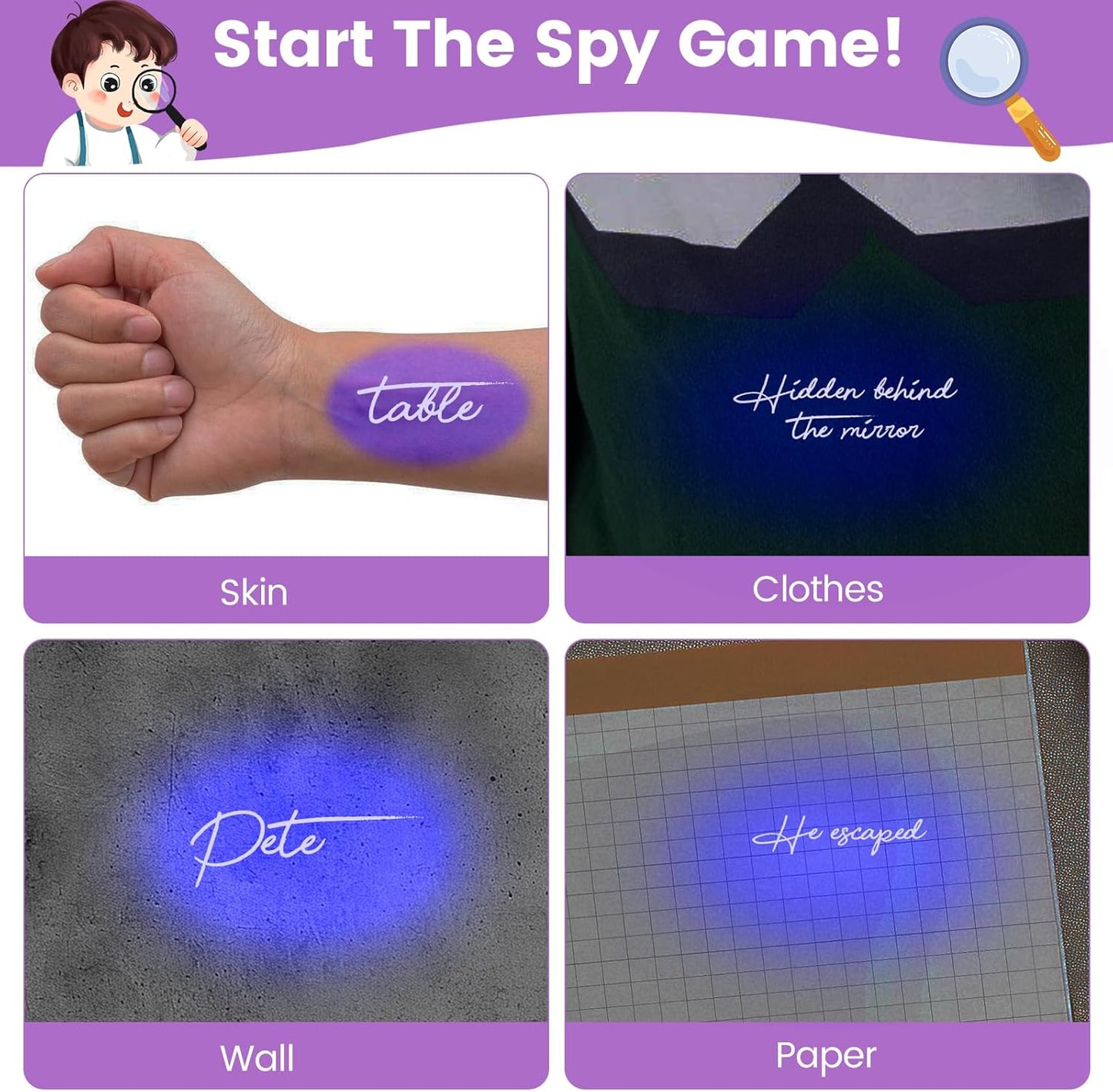 8PCS/36PCS Spy Pens Invisible Ink Pen with UV Light Magic Marker for Secret Message,Party Favors for 3+ Years Old Boys Girls,Birthday Christmas Halloween Party Goodies Gift Toy