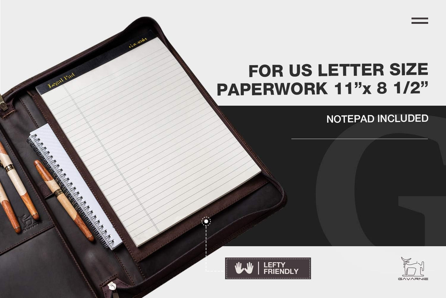 Genuine Leather Business Portfolio Padfolio Folder with Zipper for Men, Men's Leather Padfolio Folder for 13" Laptop, Business Portfolio with Letter Size Notepad, Graduation Gift，Dark Brown