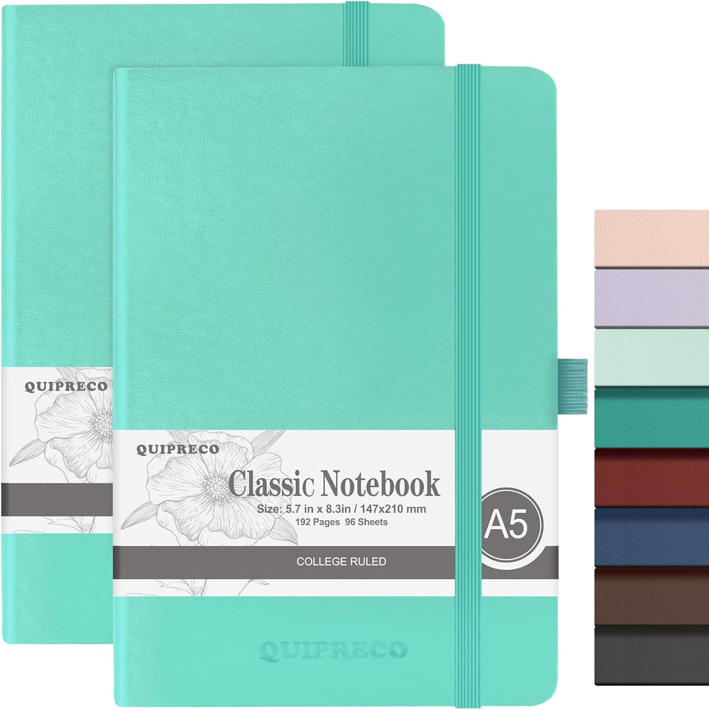 2Pack Lined Hardcover Journal Notebook, A5 192 Pages 100Gsm Thick Paper College Ruled for School,Note Taking,Work,Diary，5.7"*8.3",Light Green