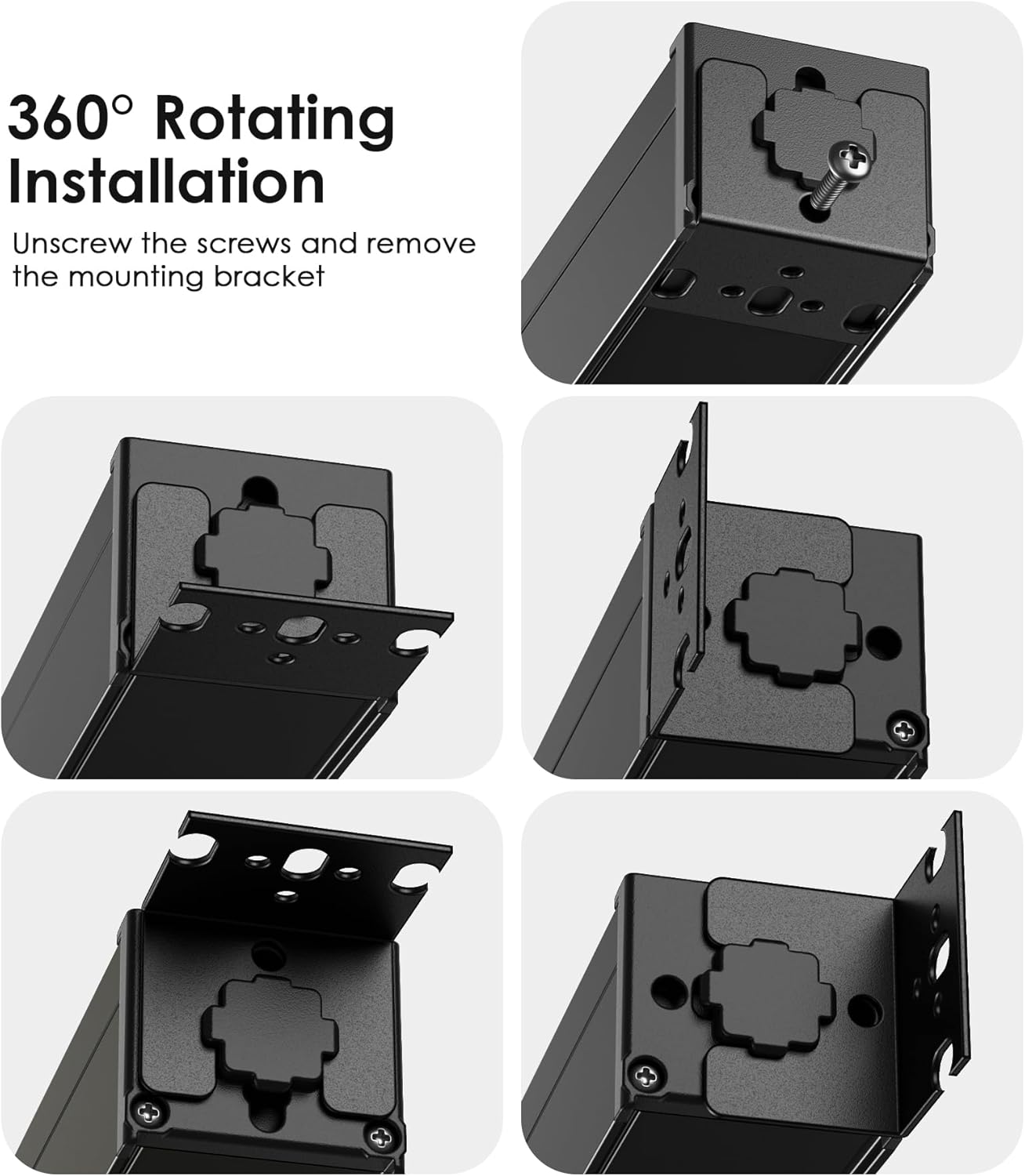 JUNNUJ Multi Angle Mount 10 Outlet 20 Amp Power Strip Heavy Duty, 2700J Surge Protector Under Desk with Switch 20A, Garage Workbench Gaming Outlet Table Wall Mountable, 3FT 12AWG Extension Cord