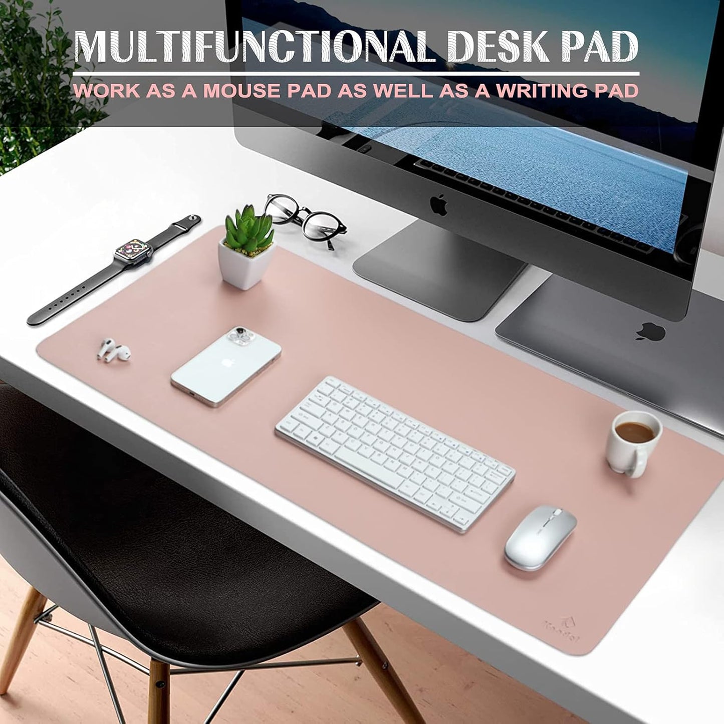 K KNODEL Small Office Leather Desk Mat, Mouse and Keyboard Pad, Computer and Laptop Mat, Desktop Protector and Cover, Writing Pad and Blotter (23.6"x13.8", Pink)