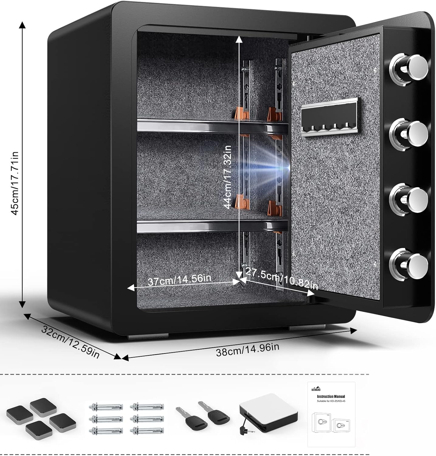 BONANO 2.2 Cub Safe Box, Home Safes Lock Box with Mute Function & Touch Screen Keypad, Money Safe with Removable Shelf & Led Light, Wall or Floor Mounting Safes for Home Office