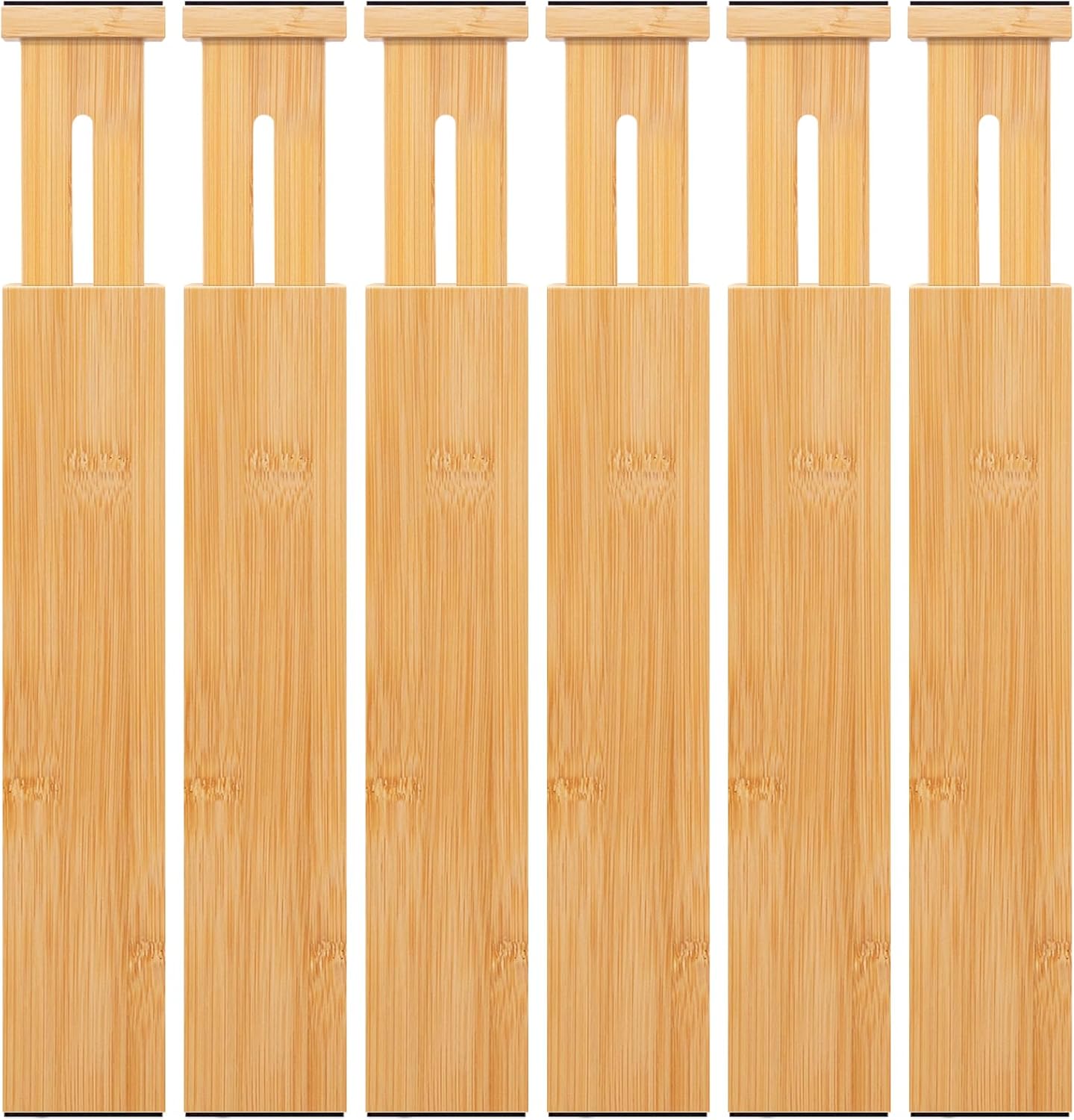 6 pcs Large Bamboo Drawer Dividers, Expandable 17"-22" Wooden Organizers for Kitchen, Office, Dresser, Bedroom, Clothes