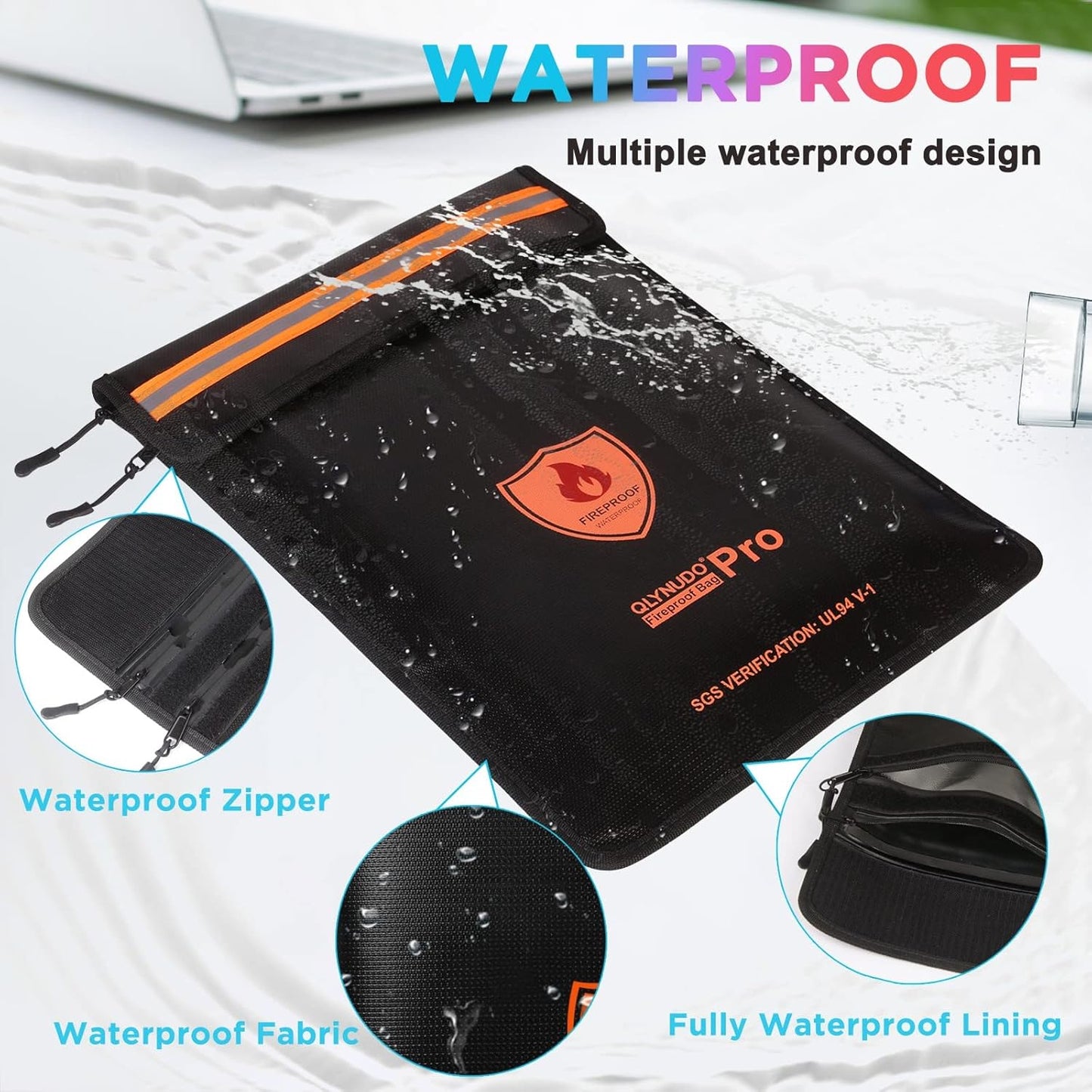 4200℉ Upgraded Fireproof Document Bag, Important Waterproof Document Holder with Thermal Insulation Layer, Legal Size Fireproof Envelope with Zipper/Reflective Strip