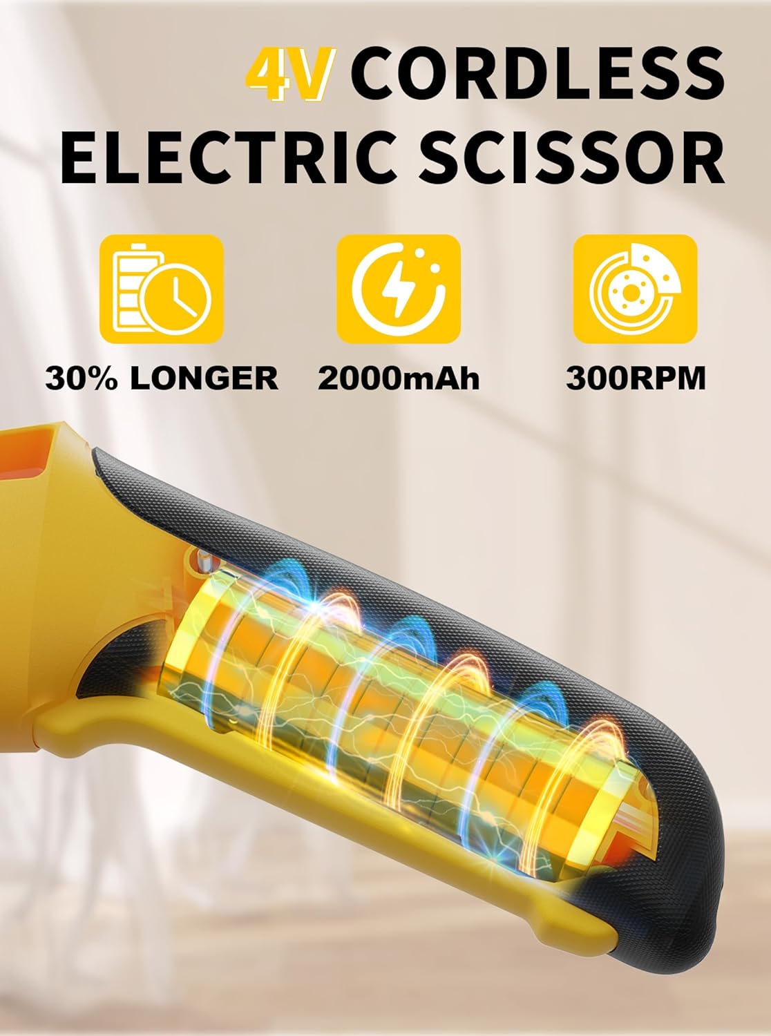 4V 2000mAh Cordless Cardboard Cutter, Electric Box Cutter for Cardboard with 2 Titanium Blades,LED & Safety Lock,Max Cutting1/4",Rotary Cutter for Fabric,Gifts for Men&Women - Lemon Yellow