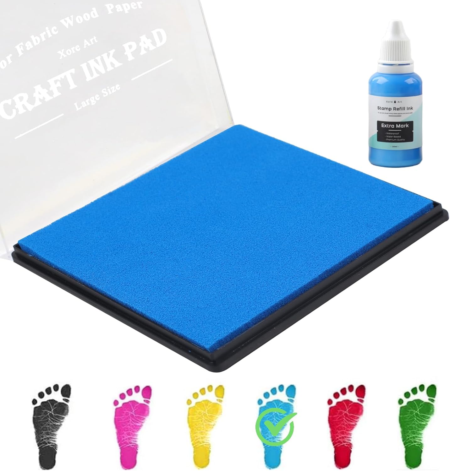 5"x4'' Large Ink Pad Washable Stamp Ink Pad for Baby Footprint Handprint with 30ml Premium Refill Ink (Sky Blue)