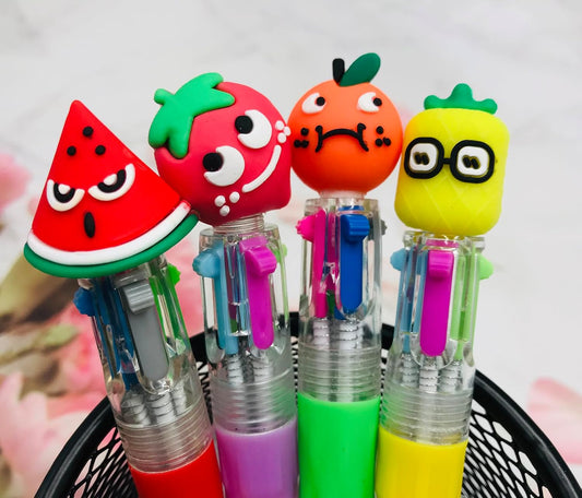 12Pcs Fruit Multicolor Pen in One 4-in-1 Cute Bulk Mini Pens Fun Assorted Ink Kawaii Ballpoint Pens for Kids Birthday Gift Student Present School Supplies Party favors