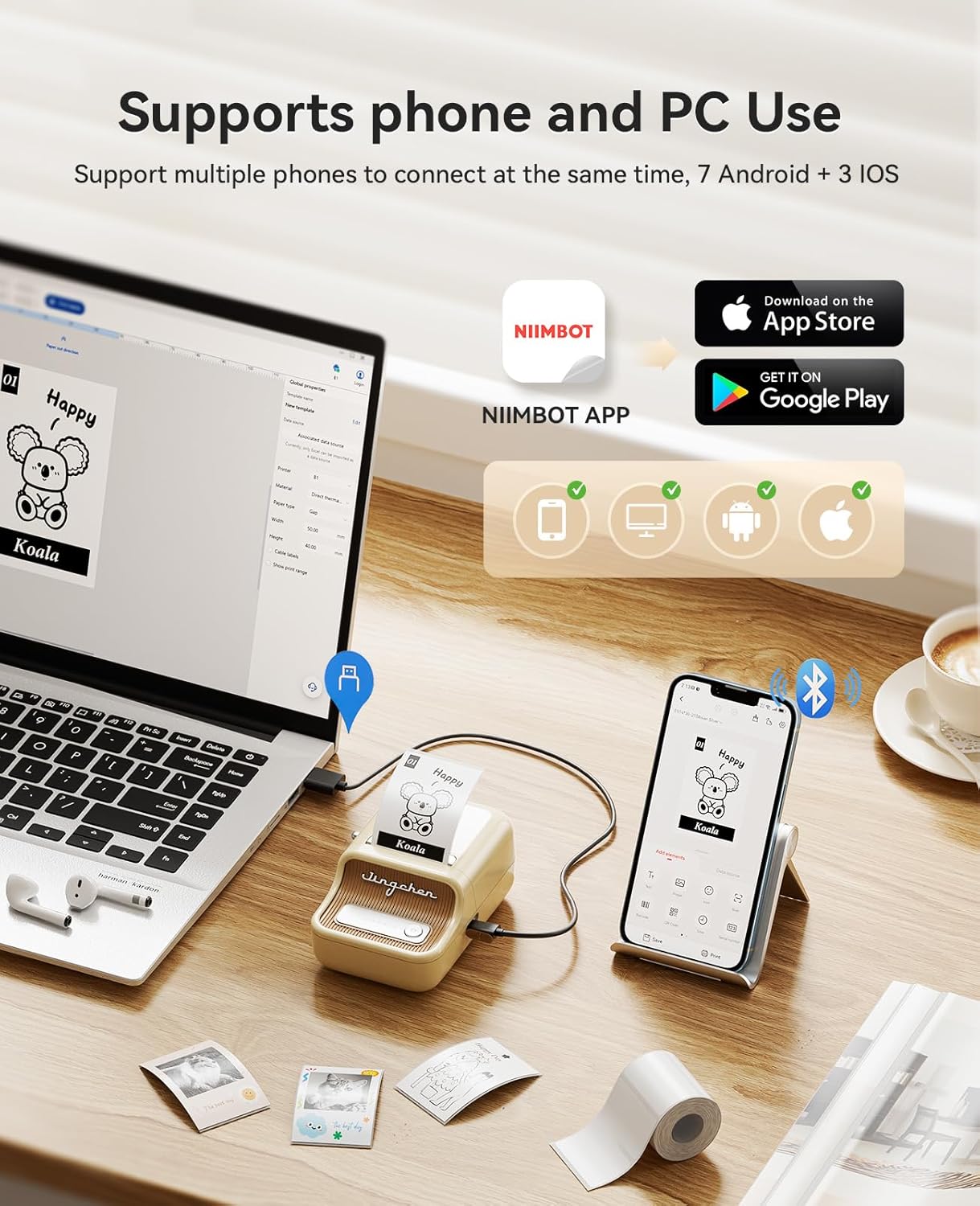 NIIMBOT Sticker Printer, B21 Pro Portabel Sticker Maker, Bluetooth Label Maker, 300DPI HD Label Printer for Photos, Notes, Study Graphics, Memo Maker,50x30mm Label,230Pcs(White)