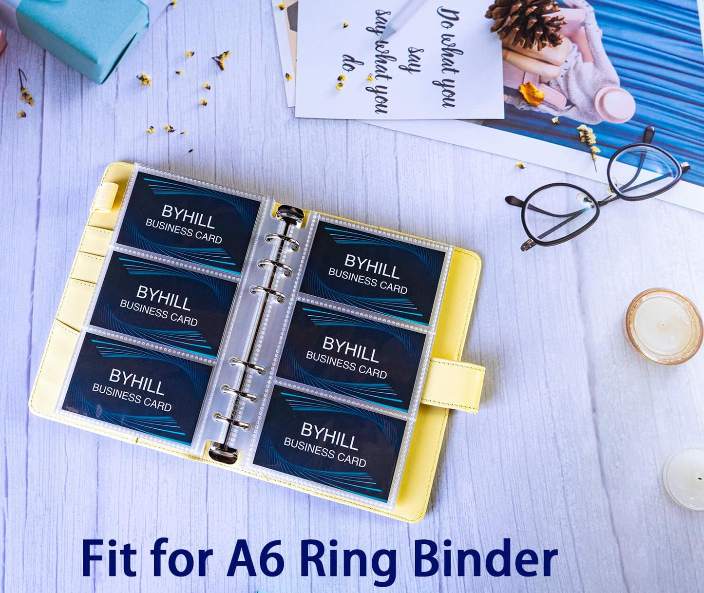 40 Pack 240 Pockets A6 Binder Business Card Sleeves, Ultra-Clear K-pop Photocard Sleeves, Double Sided 3 Pocket 6 Ring Planner Refill Pages for Business Card, Credit Card and K-pop Photocard