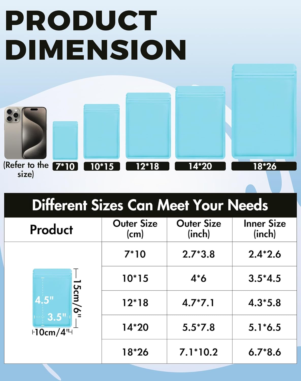 100 Pack Resealable Packaging Bags for Small Business Double-Sided Color Smell Proof Bags for Food Storage Flat Bags (Blue, 4" x 6")