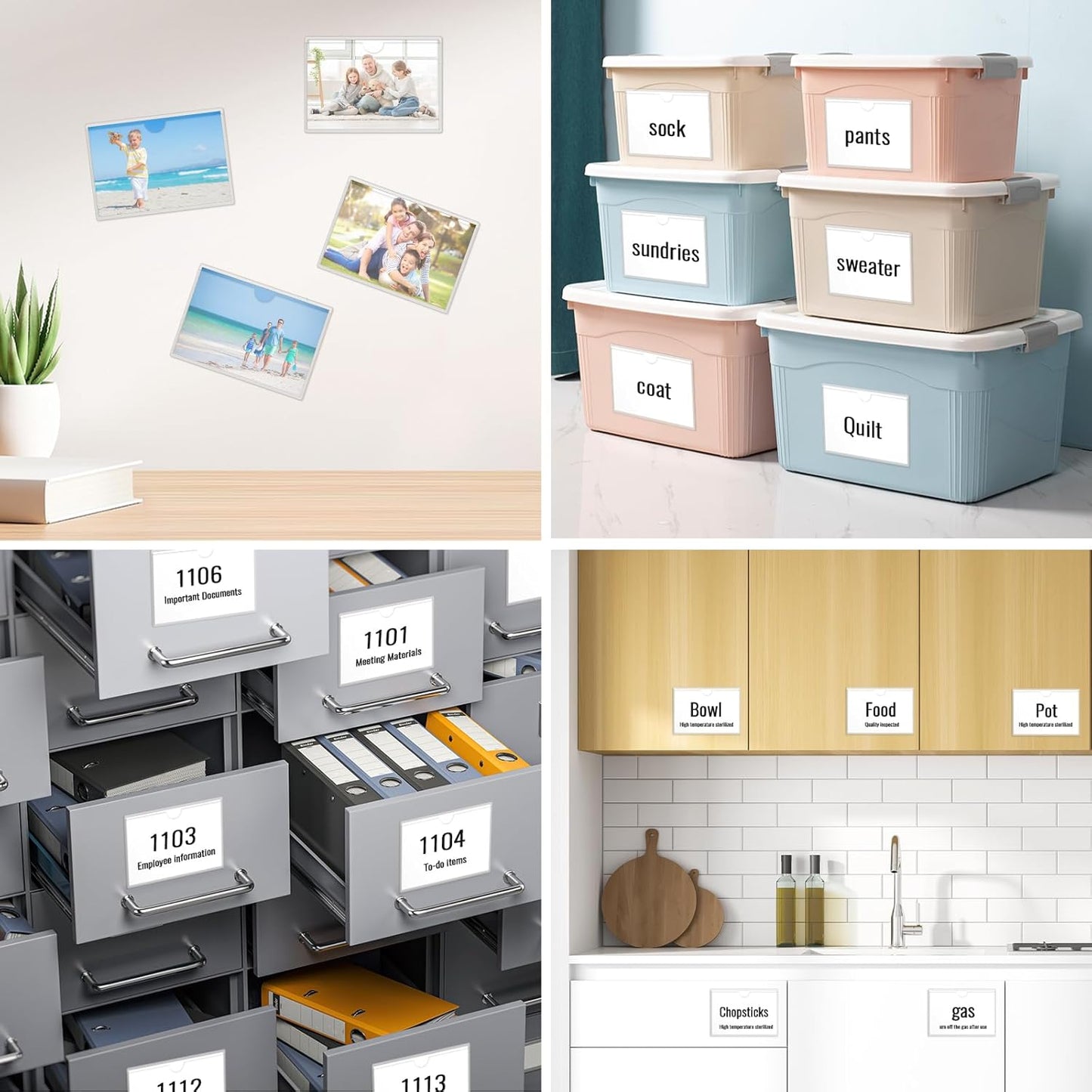 40 Pack 4" x 6" Index Card Pockets with Top Open Self-adhesive Index Card Holders Clear Plastic Labels Holders for Storage Bins, Organizing