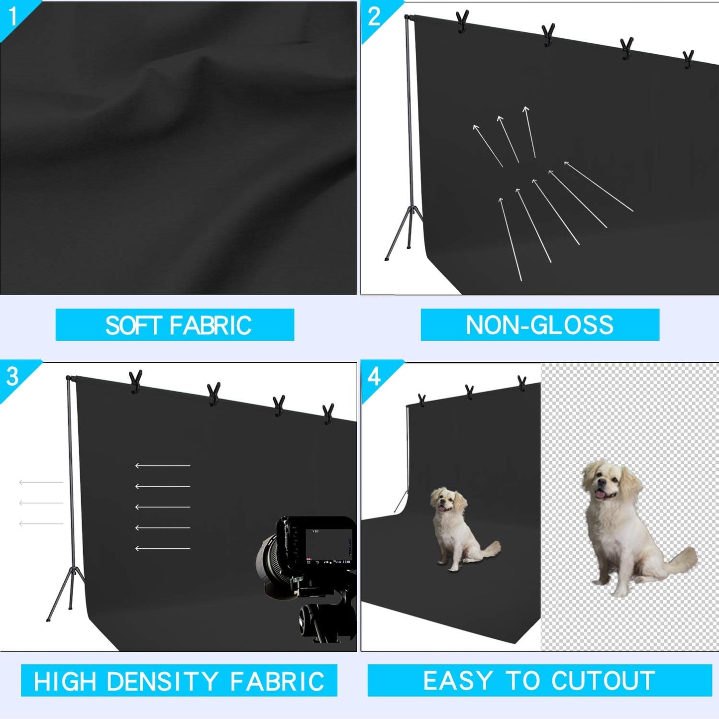 ISSUNTEX 9X15 ft Background Polester Backdrop, Photo Studio, Collapsible High Density Screen for Video Photography and Television-Black