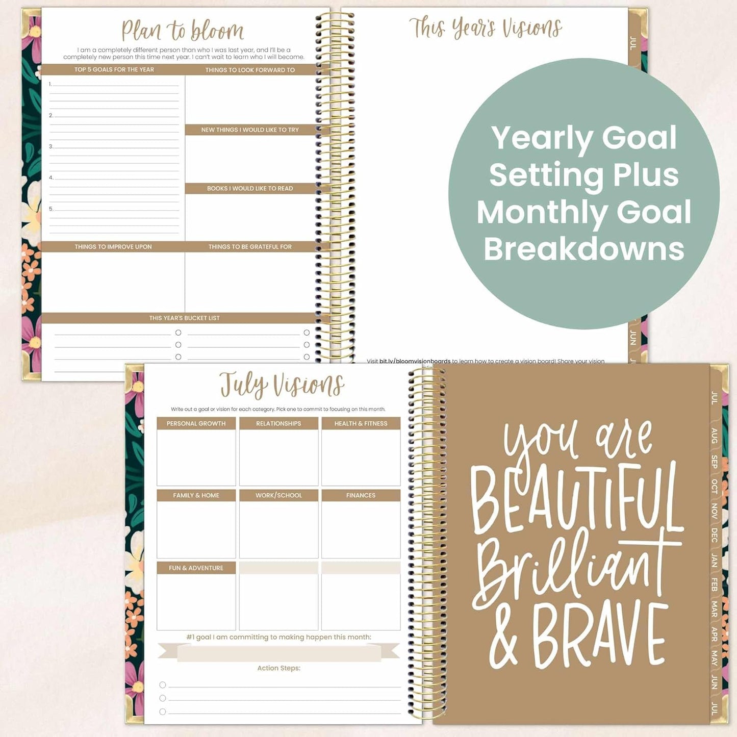 bloom daily planners 2025-2026 Hardcover Academic Year Goal & Vision Planner (July 2025 - July 2026) - Monthly & Weekly Calendar Agenda Organizer - 7.5" x 9" - Blooming Wildly