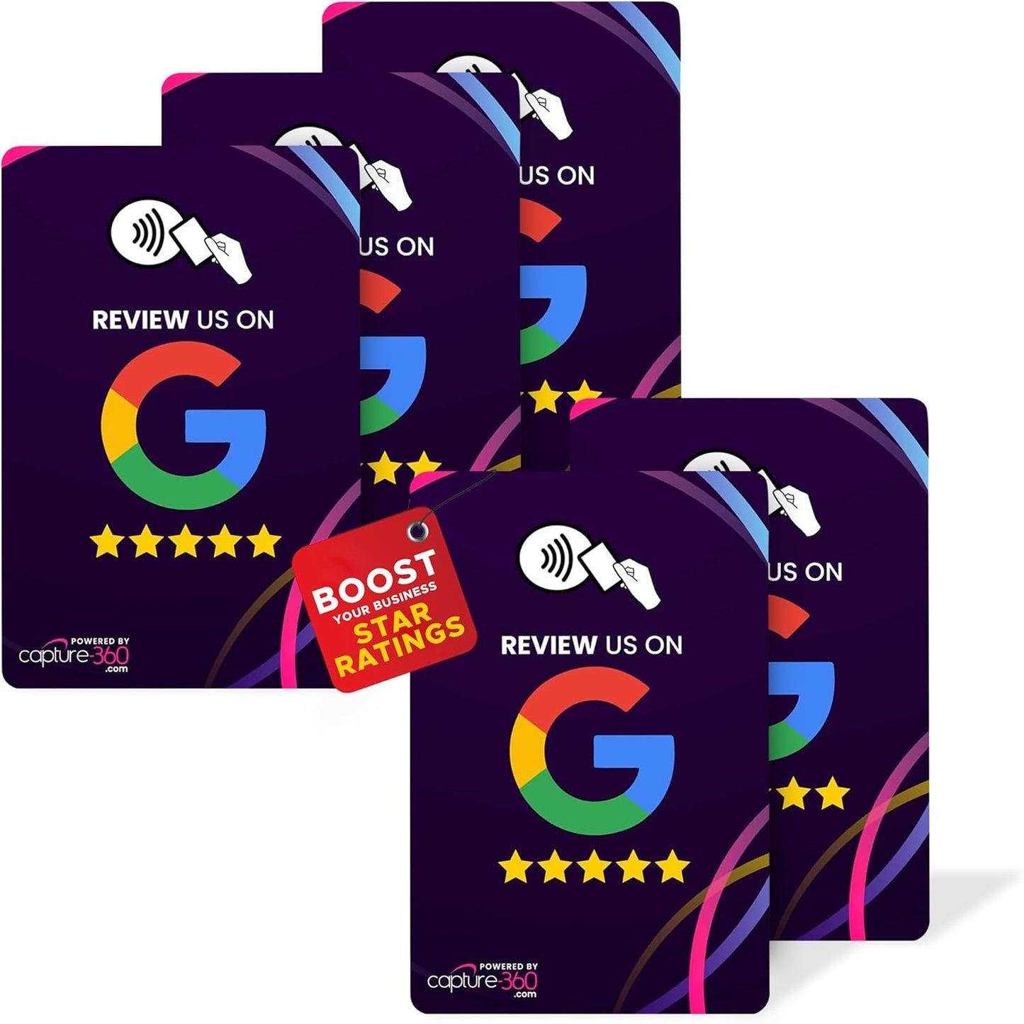 NFC Business Google Review Tap Card, Contactless, Enhances SEO, Saves Time, User-Friendly, Reusable, Boosts Online Presence & Encourages Business Feedback (Purple, 5-Pack Google Cards)