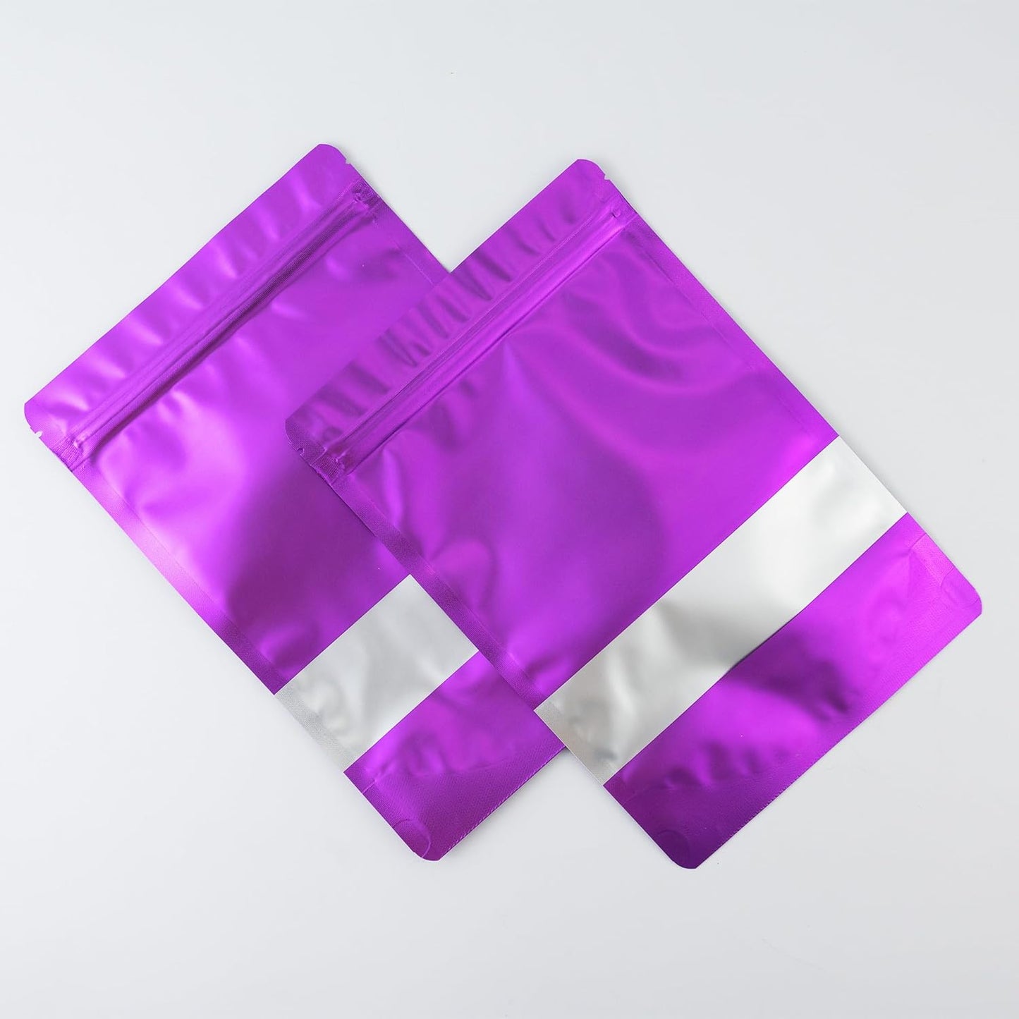 4CP 100 Pcs Zipper Smell Proof Bags with Window, 3.5x5.0 Inch Stand Up Foil Pouches for Food Selfsealing Storage, Reusable Bag for Packaging Small Business, Cookies, Nunt, Candy Purple