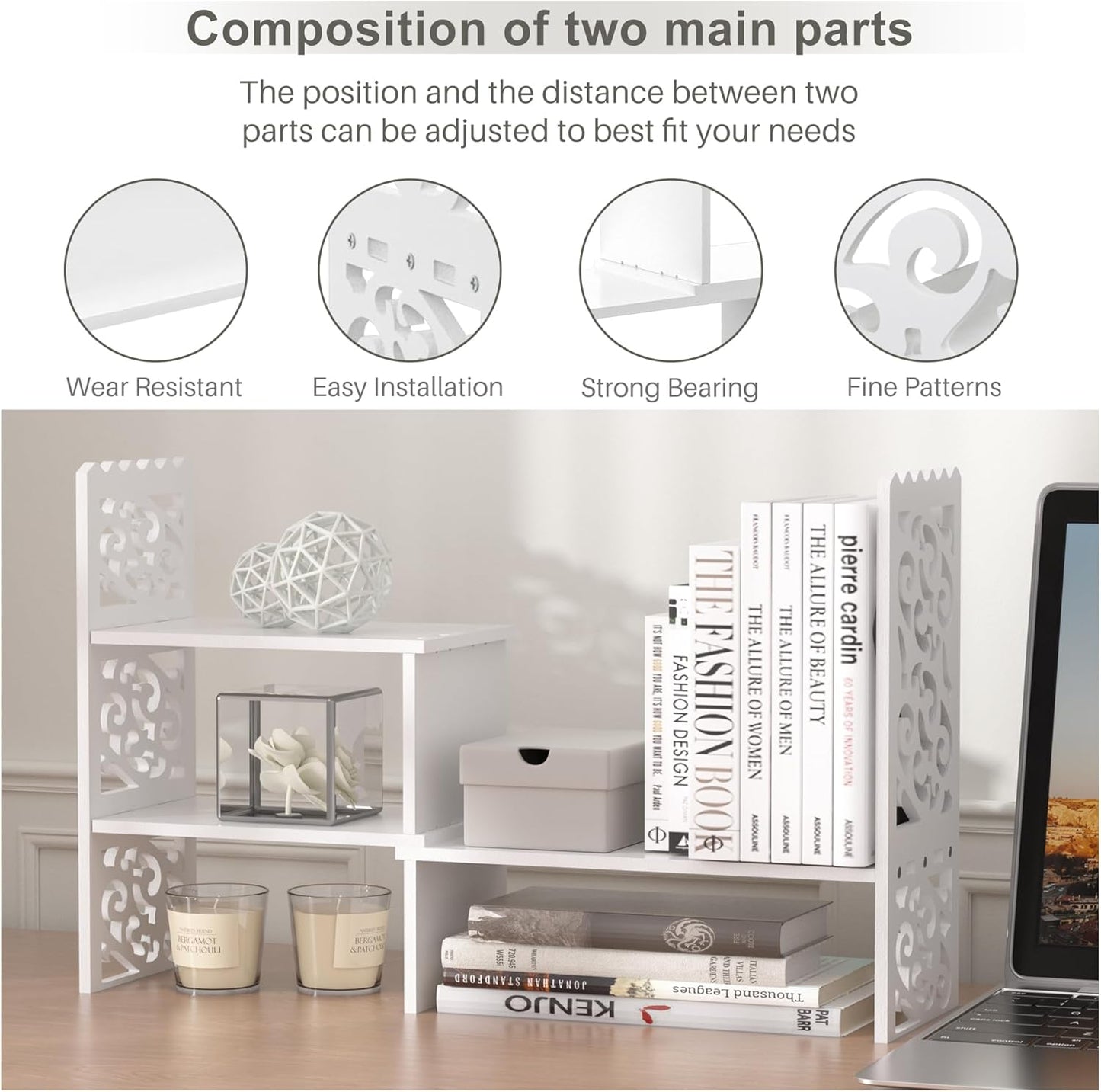Jerry & Maggie - WPC Desktop Organizer White Office Storage Rack Shelf | Birthday Gifts - Toy - Home Decor | Free Style Rotation Display Modern Luxurious Stand Shelf (White)