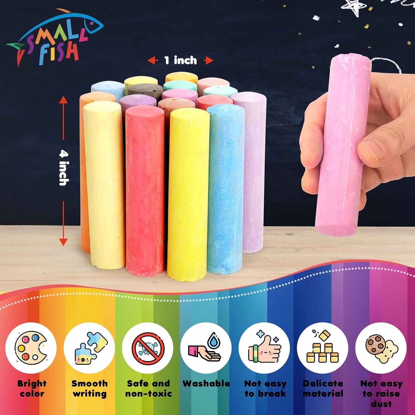 200PCS Washable Sidewalk Chalks Set in 20 Colors: Jumbo Drawing Chalk for Kids Outdoor Art, Non-Toxic Dustless Colored Giant Box Chalkboard Chalk for Toddler Painting on Blackboard, Playground, Party