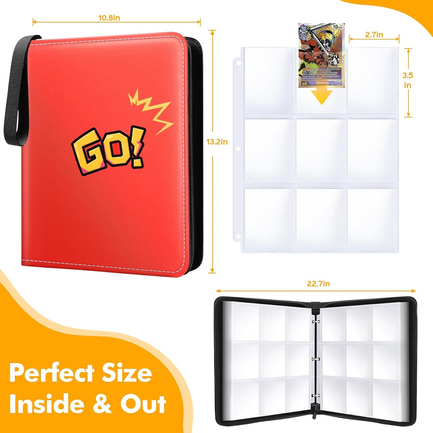 1080-Card Binder – 9-Pocket Trading Card Album with 60 Removable Double-Sided Pages, Water-Resistant PU Leather Zipper Case with Wrist Strap, Fits MTG & Sports Cards – Collector Gift Organizer