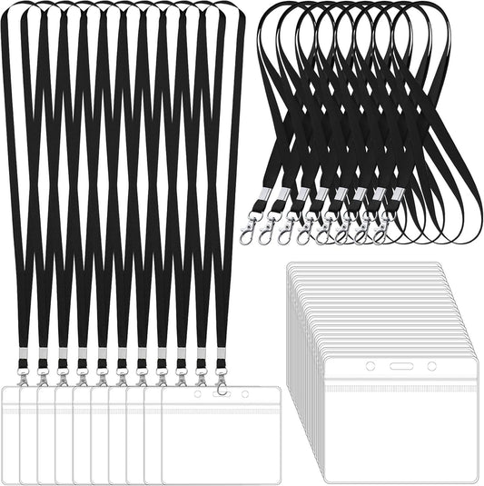 100 Pack Lanyards for ID Badges with Clear Name Tags, Reusable Lanyards Horizontal ID Card Badge Holders Plastic Name Badges for Men Women Kids Business School and Office Supplies (Black)