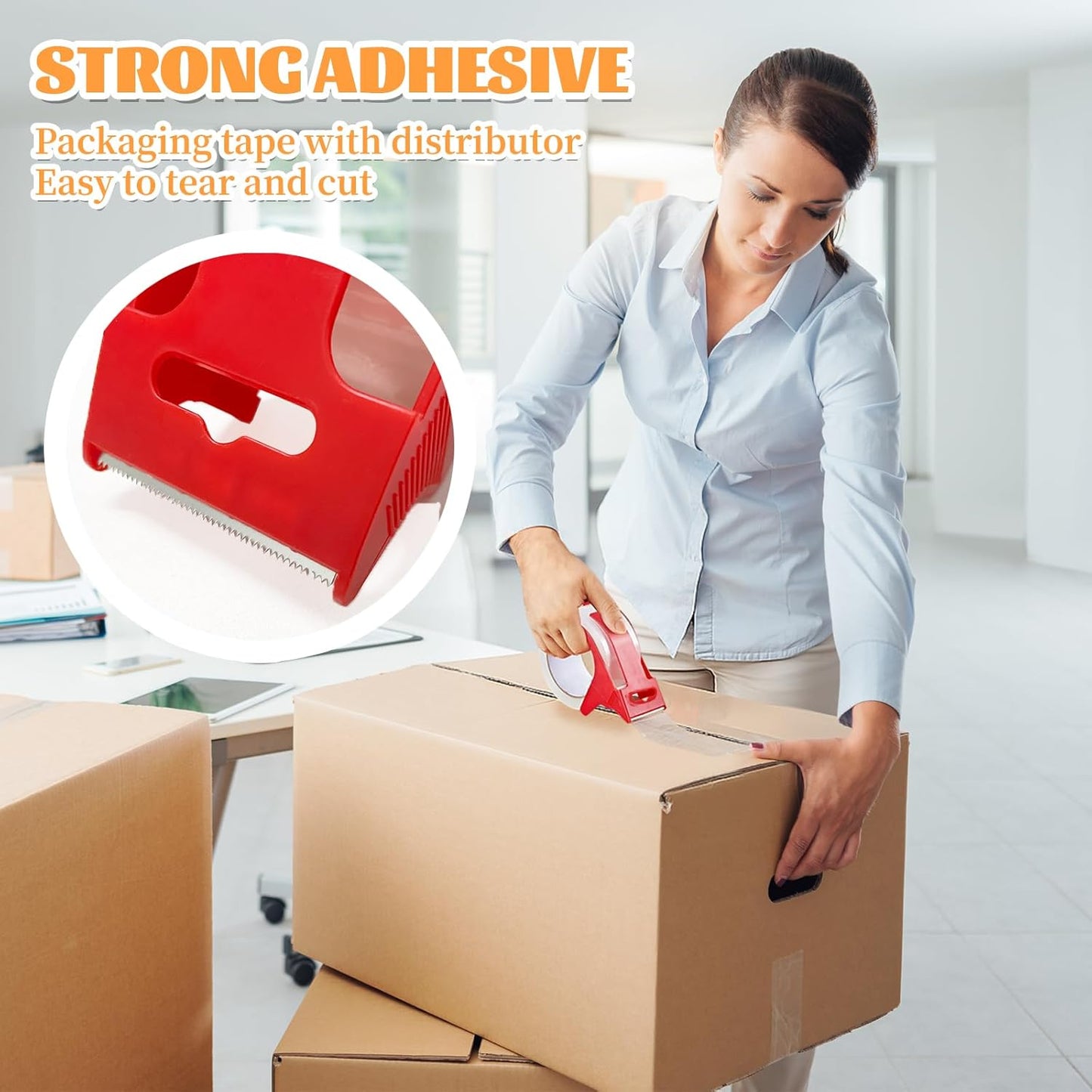 Heavy Duty Packing Tape,2 Rolls Clear Packaging Tape with 2 refillable Dispenser, 1.88 Inches x 55 Yards, Designed for Shipping Tape for Moving, Shipping and Packing