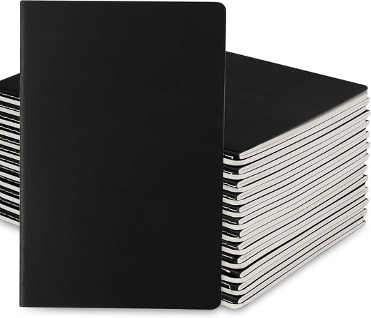 24 Pack College Ruled Notebook & Journal Bulk, Black Cover, Line Thick Paper, A5 Size, 5.5x8.3 inch, 60 Pages, Small Subject Note Pad Planner Set for Women Men Kids Traveler Student Office