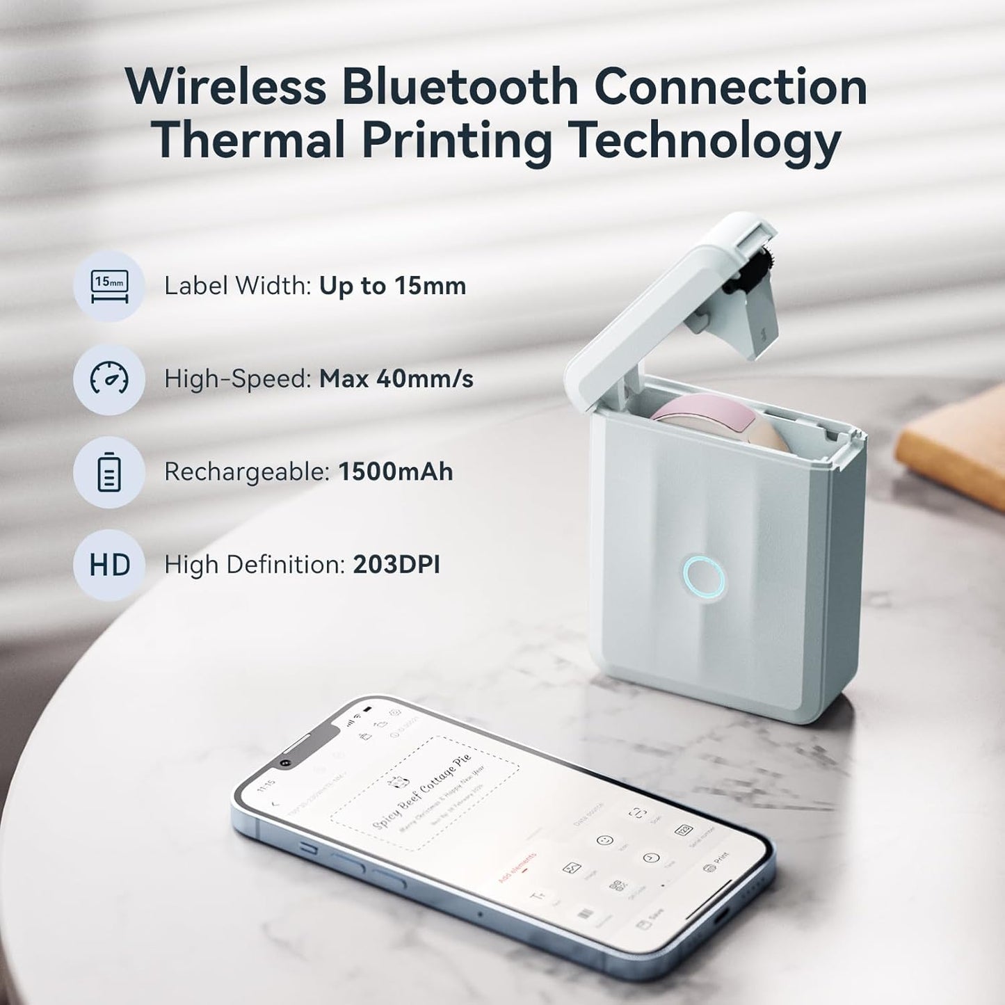 NIIMBOT D110 Upgraded Version Mini Label Maker Machine with Tape, Portable Bluetooth Thermal Printer, Sticker Labeler with Multiple Templates for Office Organization Home Kitchen School, Blue