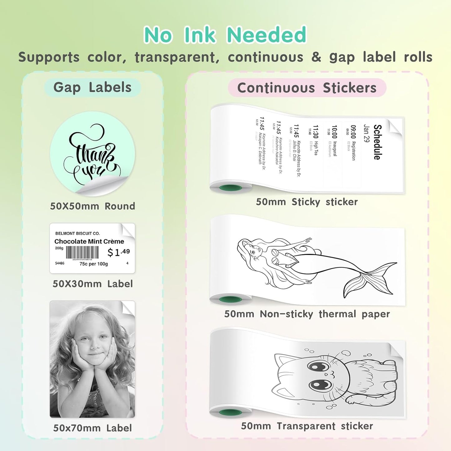 JD-23 Sticker Printer, Mini Portable Thermal Printer Print Pod, Inkless Bluetooth Label Maker Machine for DIY Crafts, Journaling, Office & Home Use, Includes 2 Rolls Sticker Paper