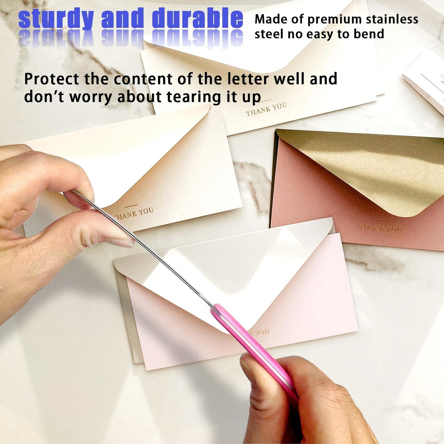 4 Pack Office Letter Opener, Stainless Steel Knife-Edge Blade Envelope Openers, Lightweight Mail Slitter with Ergonomic Grip Handle for Home and Office Use, Mixed Colors