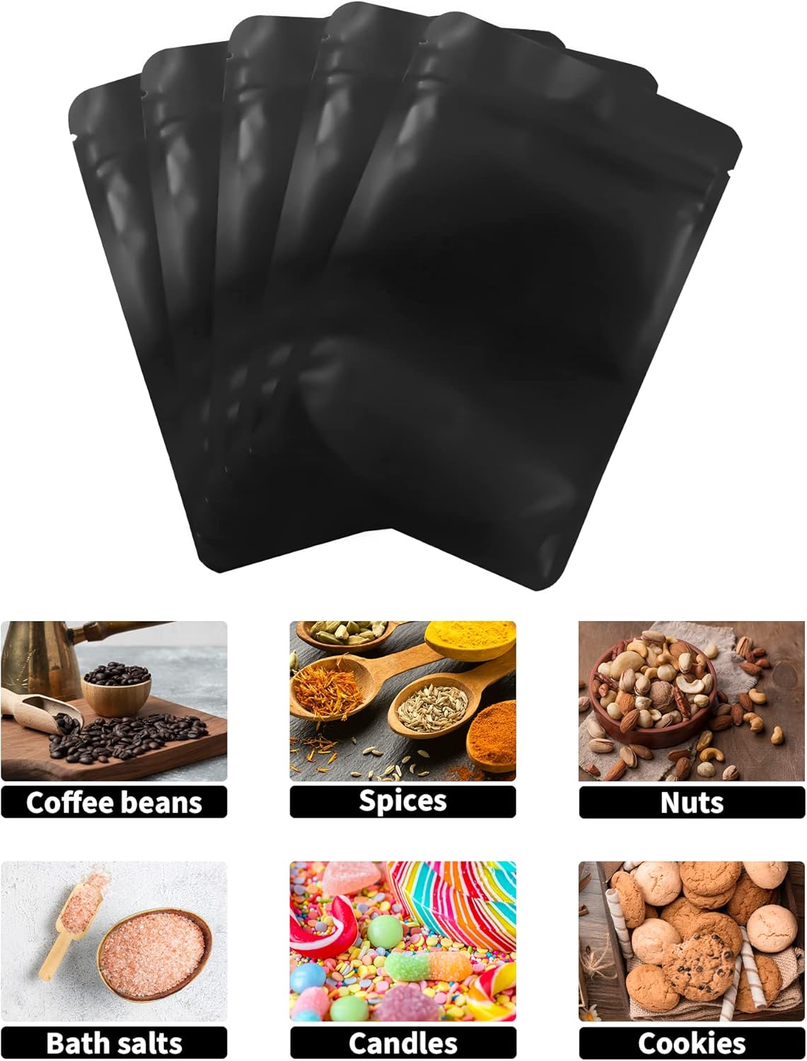 100 Pack Resealable Stand Up Bags,4.7" x 7.9" Smell Proof Pouch Sealable Foil Pouch Bags for Packaging (Black)
