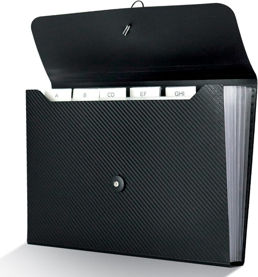 7 Pocket Expanding File Folder with Tab Inserts, Accordian File Organizer Document Receipt Organizer, Accordion Folder File Keeper A4 Letter Size, for School Home Office, Black